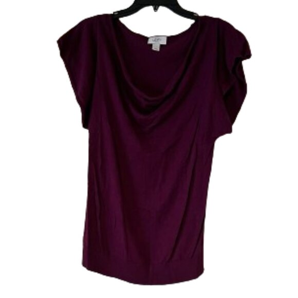 Loft Dark Purple/Raspberry Drape Neck Dolman Short Sleeve Sweater - MP - Picture 1 of 6